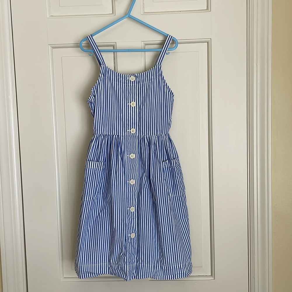 Blue and white striped button front summer dress
